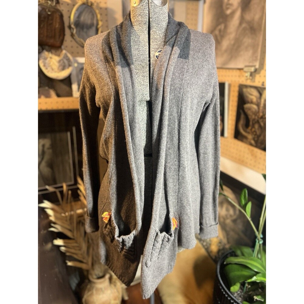 Label + Thread Gray Wool Cashmere Open Front Cardigan Womens Small Pockets